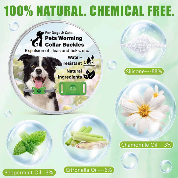 All-natural Silicone Collar for Cats and Dogs with 2 Capsules, Featuring Plant-based Extract for Pest Control