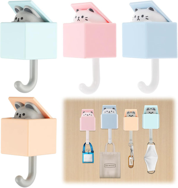 4 Pcs Cute Adhesive Wall Hooks for Coats,Towel,Robes,Bag,Key,Heavy Duty Command Hooks Can Bear 2.4 Kg