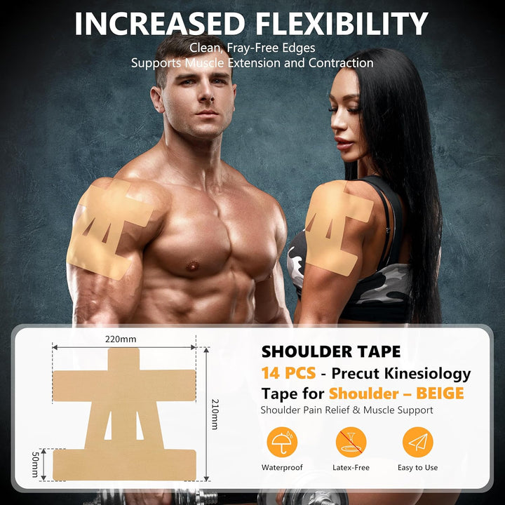 Precut Kinesiology Tape for Shoulder – 15 PCS Shoulder Tape for Pain Relief & Support
