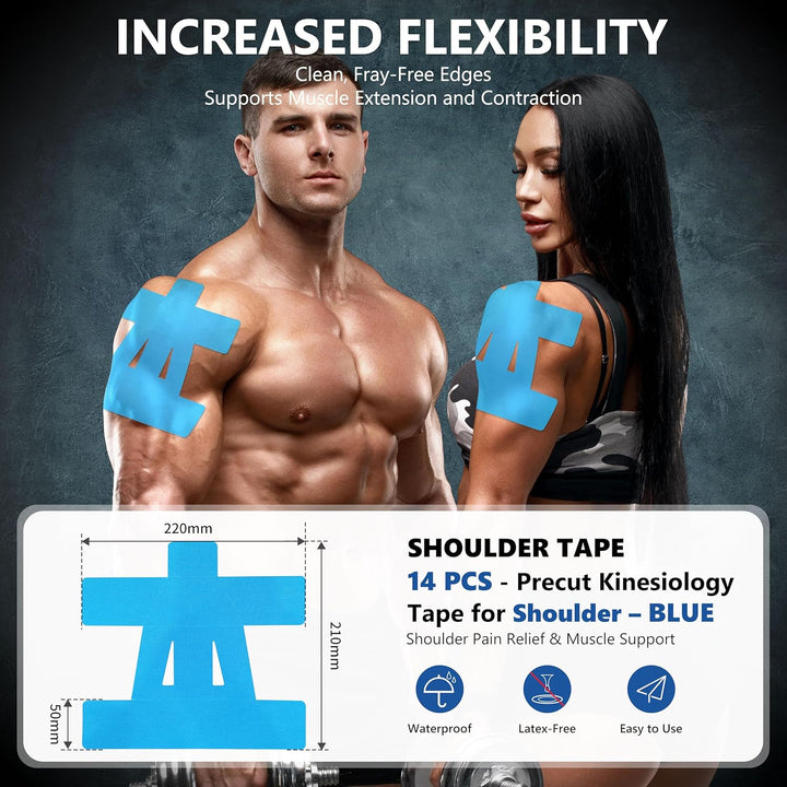 Precut Kinesiology Tape for Shoulder – 15 PCS Shoulder Tape for Pain Relief & Support
