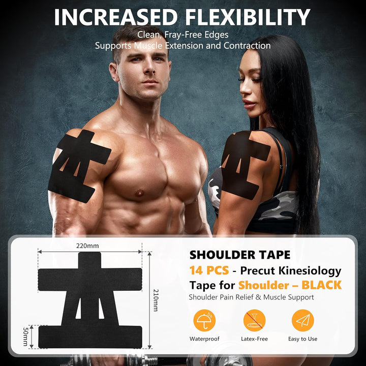 Precut Kinesiology Tape for Shoulder – 15 PCS Shoulder Tape for Pain Relief & Support
