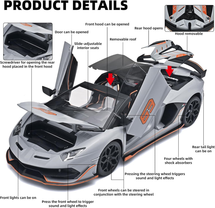Lamborghini Evontado SVJ 1:18 Alloy Car Model, Cool Kids Toy Car, Multi-functional Collectible Car Model