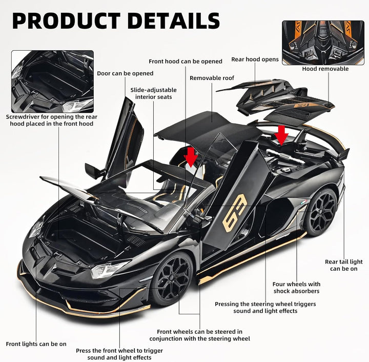 Lamborghini Evontado SVJ 1:18 Alloy Car Model, Cool Kids Toy Car, Multi-functional Collectible Car Model
