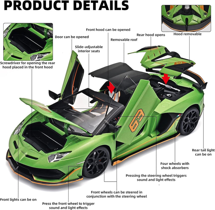 Lamborghini Evontado SVJ 1:18 Alloy Car Model, Cool Kids Toy Car, Multi-functional Collectible Car Model