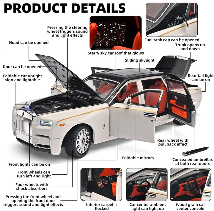 1:18 scale alloy model car - Rolls-Royce Phantom, cool children's toy car, multifunctional collectible model car