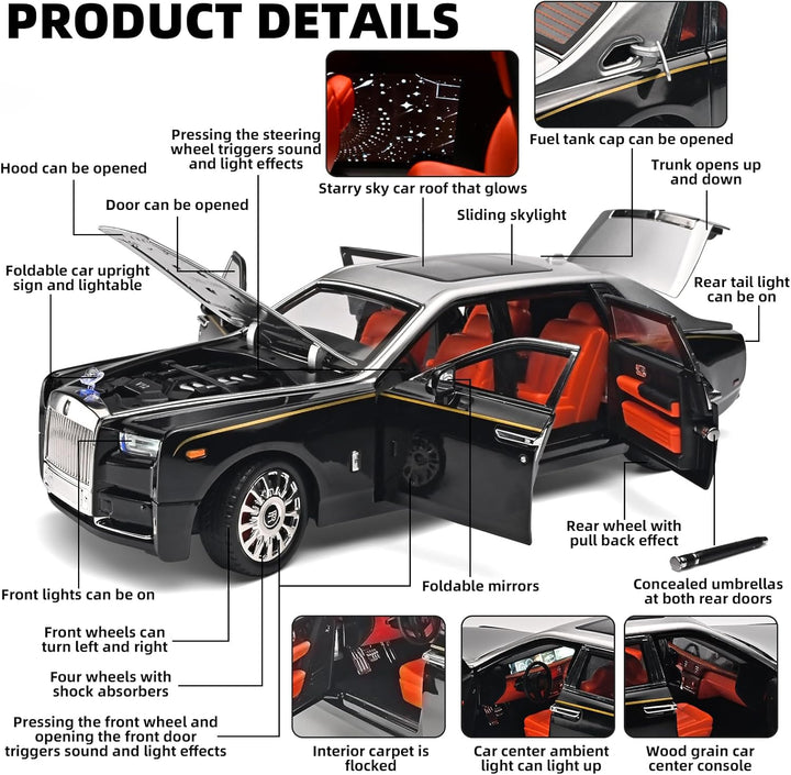 1:18 scale alloy model car - Rolls-Royce Phantom, cool children's toy car, multifunctional collectible model car
