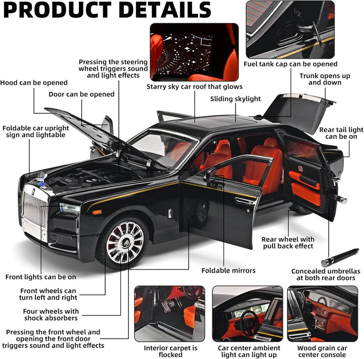 1:18 scale alloy model car - Rolls-Royce Phantom, cool children's toy car, multifunctional collectible model car