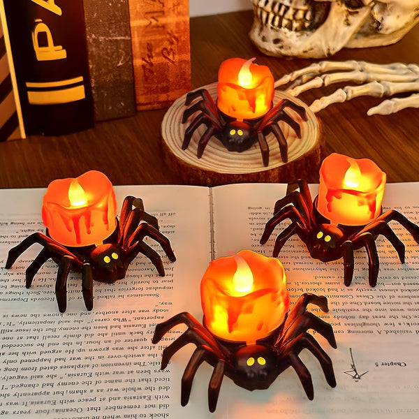 6 PCS Halloween Flameless LED Candles Battery Operated, Spider  Fake Candle for Halloween Party Decorations