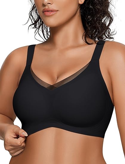 Women's Wireless Bra ,V Mesh Comfort Bra ,Support T-Shirt Bra ,Steelless Seamless Push Up Everyday Bra