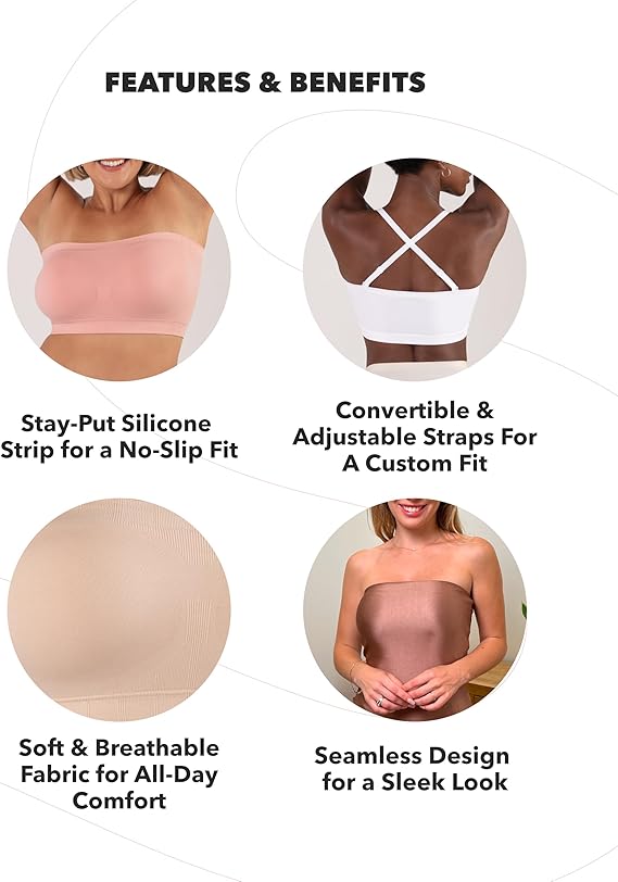Strapless Bra - Bandeau top, Strapless Bras for Women, Plus Size Lingerie for Women, Free Clear Bra Straps